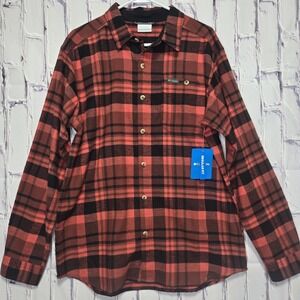 Columbia Flannel Shirt Mens Sz M Button Up Long Sleeve Red Black Plaid Casual